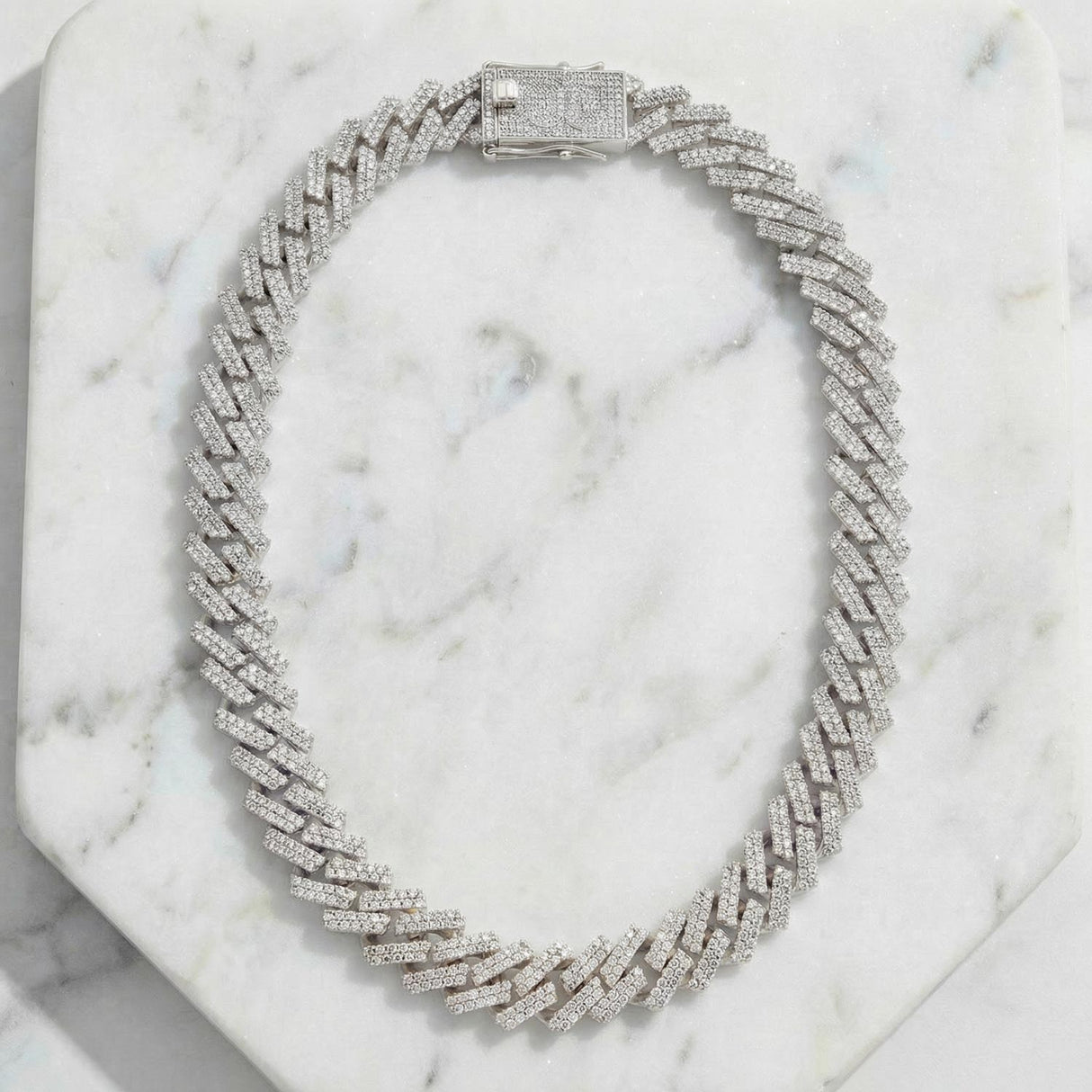 15 inch 18mm White Gold Straight Edge Diamond Cuban Link Chain The Gold Gods