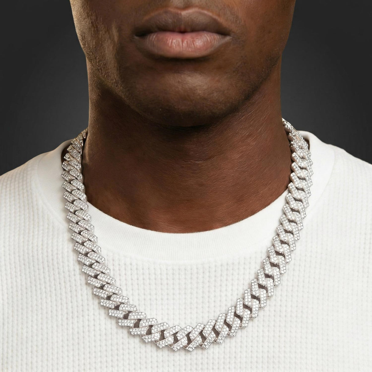 15 inch 22mm White Gold Straight Edge Diamond Cuban Link Chain The Gold Gods