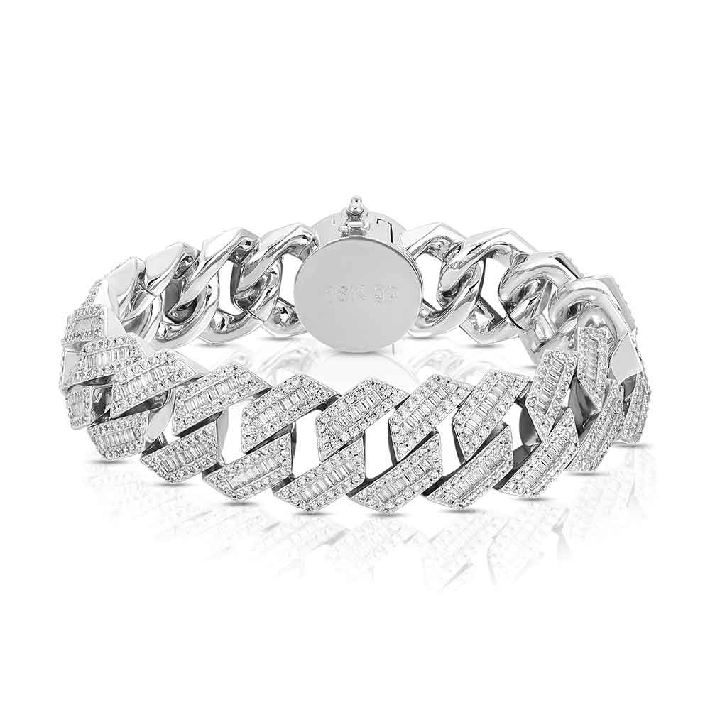 white gold Diamond Cuban Straight Edge Baguette Bracelet (18 mm) The Gold Gods