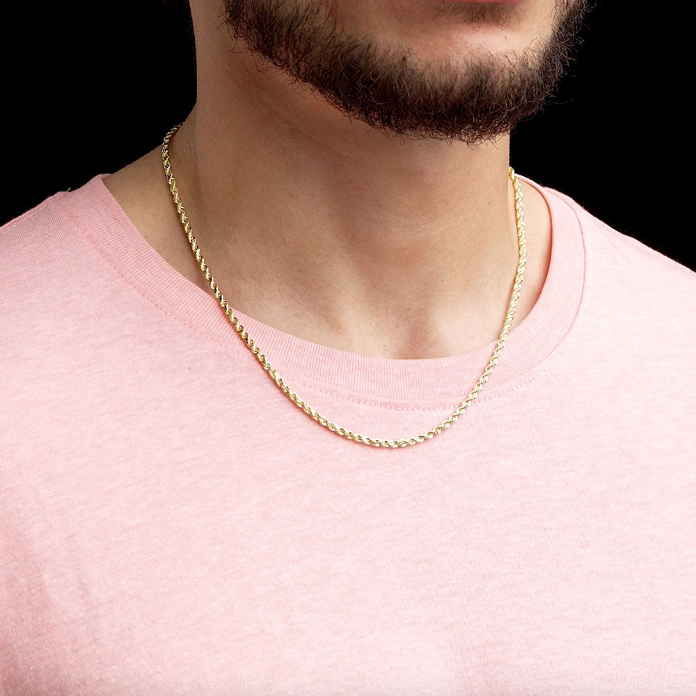 2.5mm 20inch Vermeil Rope Chain Italian .925 Sterling Silver The Gold Gods Men's jewelry