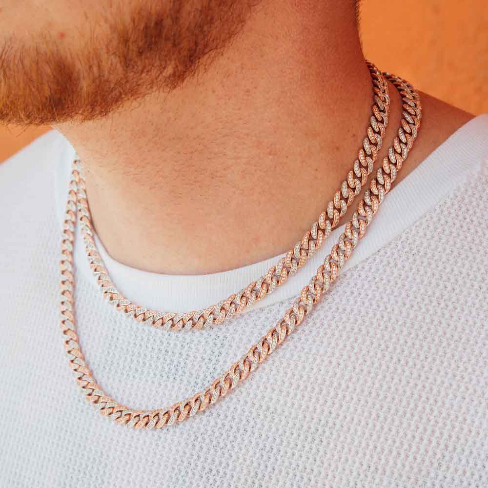 Diamond Cuban Link Micro Choker Chain 8mm The Gold Gods lifestyle look 2 tone 22 inch