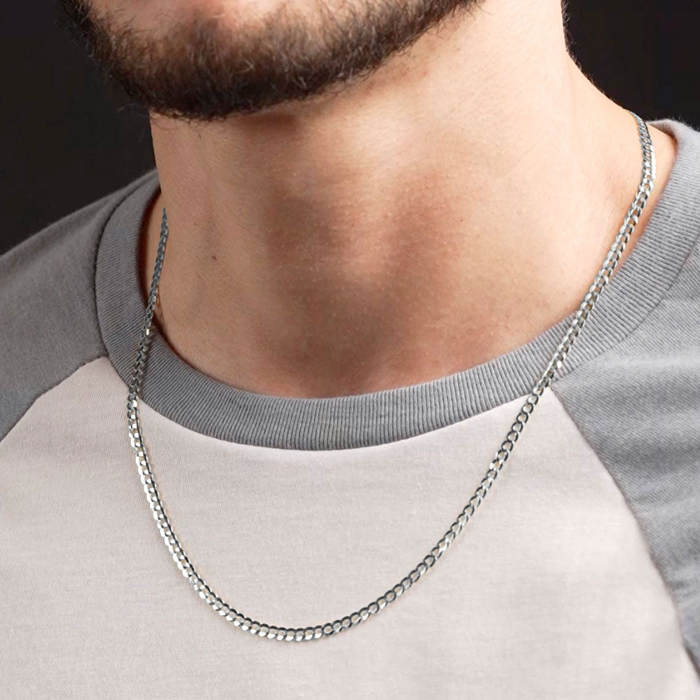 22inch 4mm Silver Curb Cuban Link Chain .925 Sterling Silver