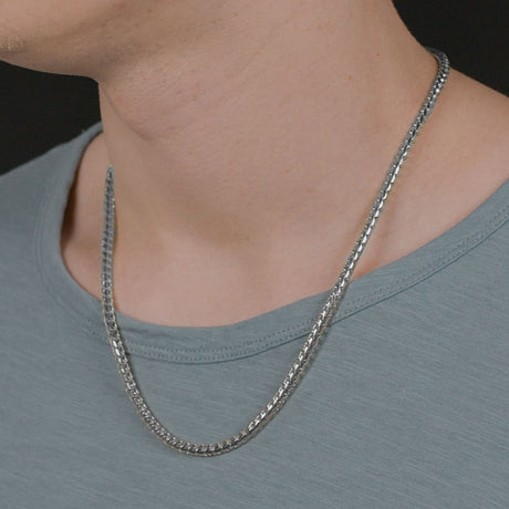 22inch 4mm Silver Franco Curved Chain .925 Sterling Silver The Gold Gods Men's Jewelry