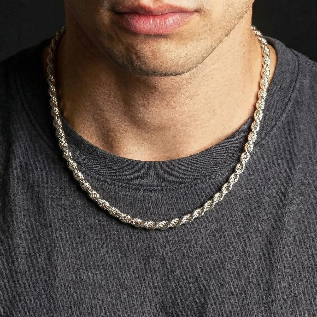 22 inch 6mm 925 italian silver rope chain on neck the gold gods mens jewelry