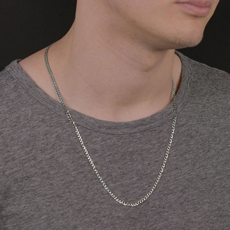 24inch 3mm Silver Curb Cuban Link Chain .925 Sterling Silver
