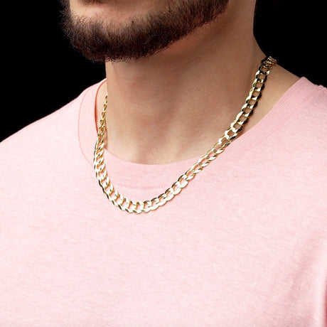 9.5mm 20inch Vermeil Curb Cuban Chain Italian .925 Sterling Silver The  Gold Gods Men's jewelry