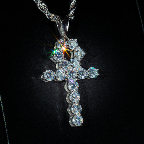 Women's Diamond Ankh Cross Necklace Pendant & Rope Chain