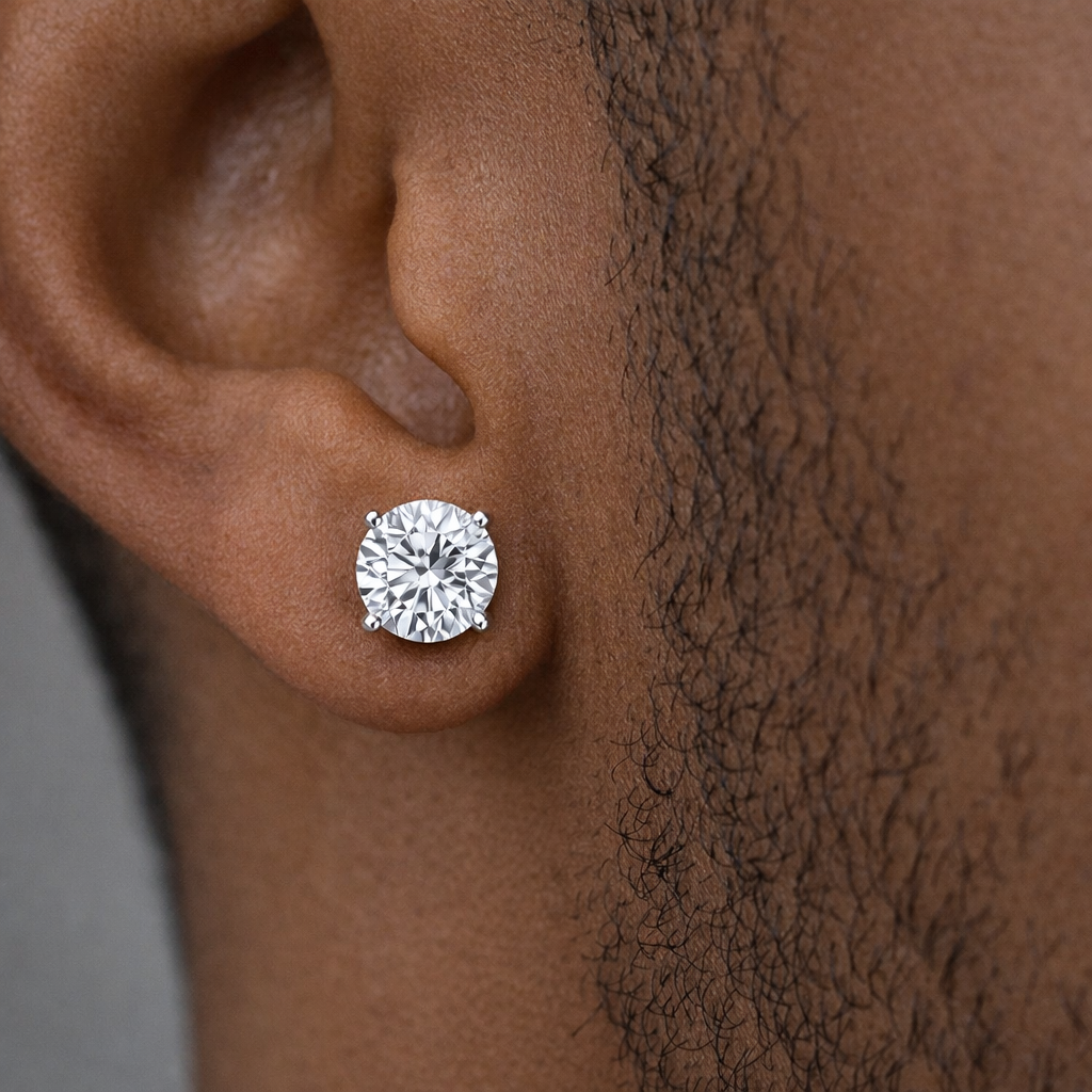 Moissanite Diamond Silver Round Studs The Gold Gods Men's earrings