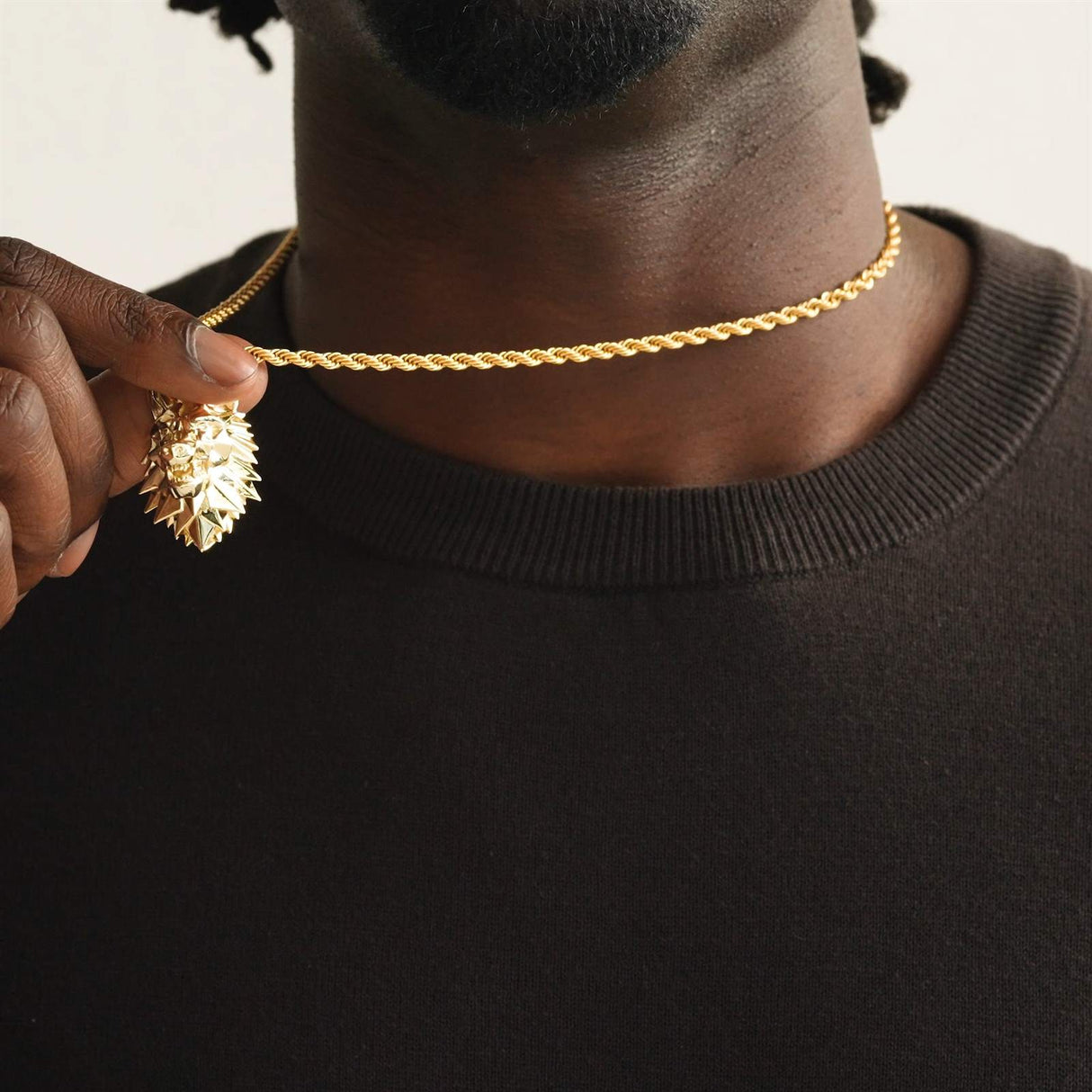 Wolf Head Necklace Pendant & Rope Chain The Gold Gods Men's Jewelry