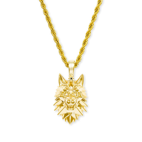 Wolf Head Necklace Pendant & Rope Chain The Gold Gods Men's Jewelry