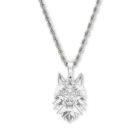 Wolf Head Necklace Pendant & Rope Chain The Gold Gods Men's Jewelry White Gold