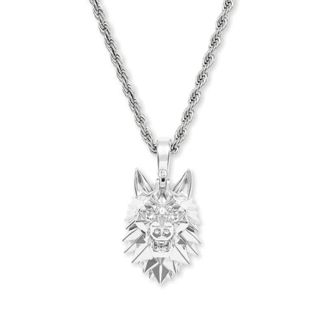 Wolf Head Necklace Pendant & Rope Chain The Gold Gods Men's Jewelry White Gold