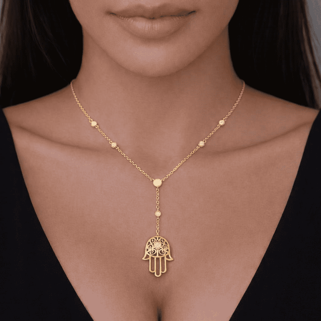 Women's Vermeil Bezel Diamond Tribal Hamsa Hand Necklace Pendant The Gold Goddess Women’s Jewelry By The Gold Gods