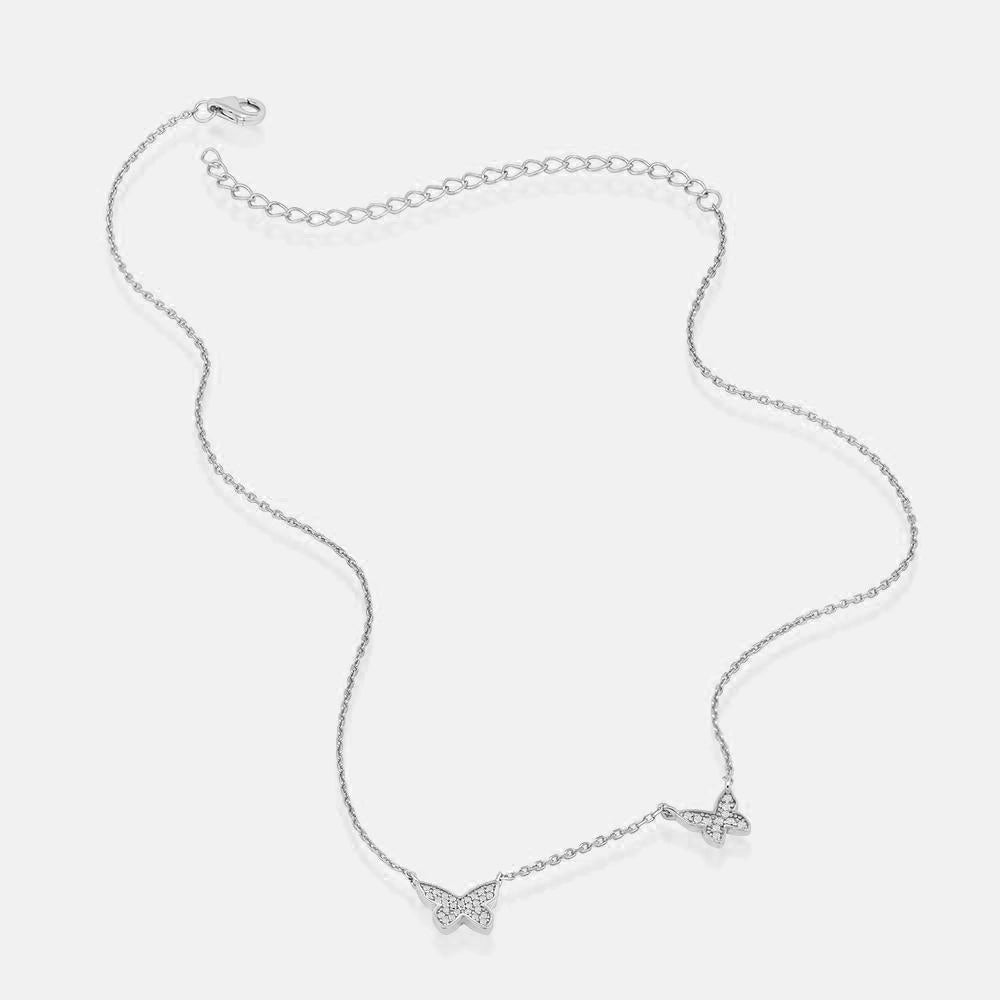 Women's Silver Diamond Butterfly Duo Necklace The Gold Goddess Women’s Jewelry By The Gold Gods