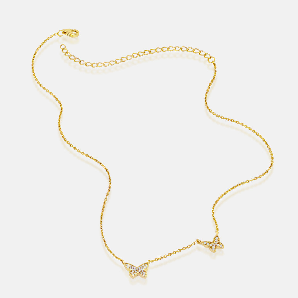 Women's Vermeil Diamond Butterfly Duo Necklace The Gold Goddess Women’s Jewelry By The Gold Gods