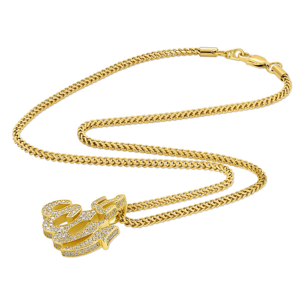 Diamond Allah Necklace Pendant & Franco Chain