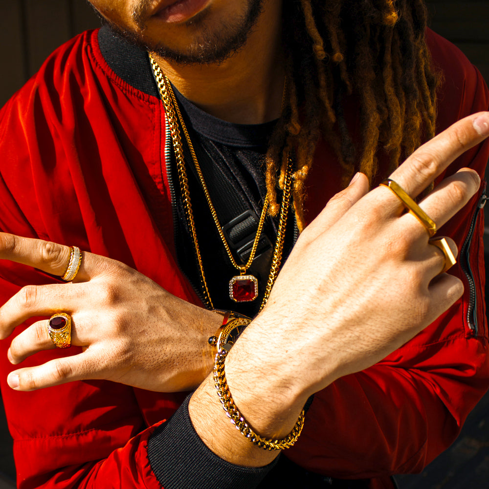 MICRO AURA RUBY NECKLACE PENDANT & ROPE GOLD CHAIN