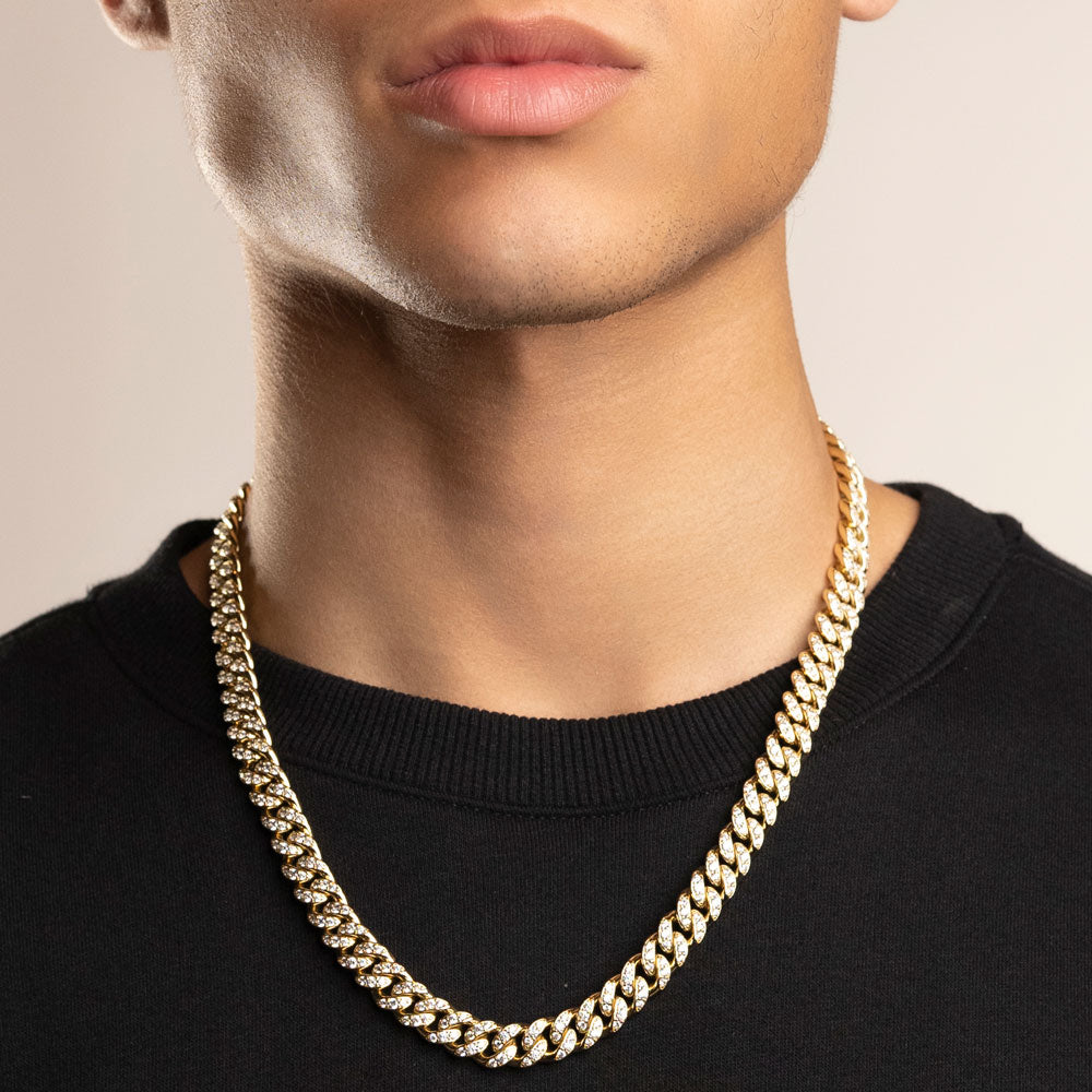 Mens Gold Chain Necklace | Cuban | 8mm Width | 20/22 Inches | Miami