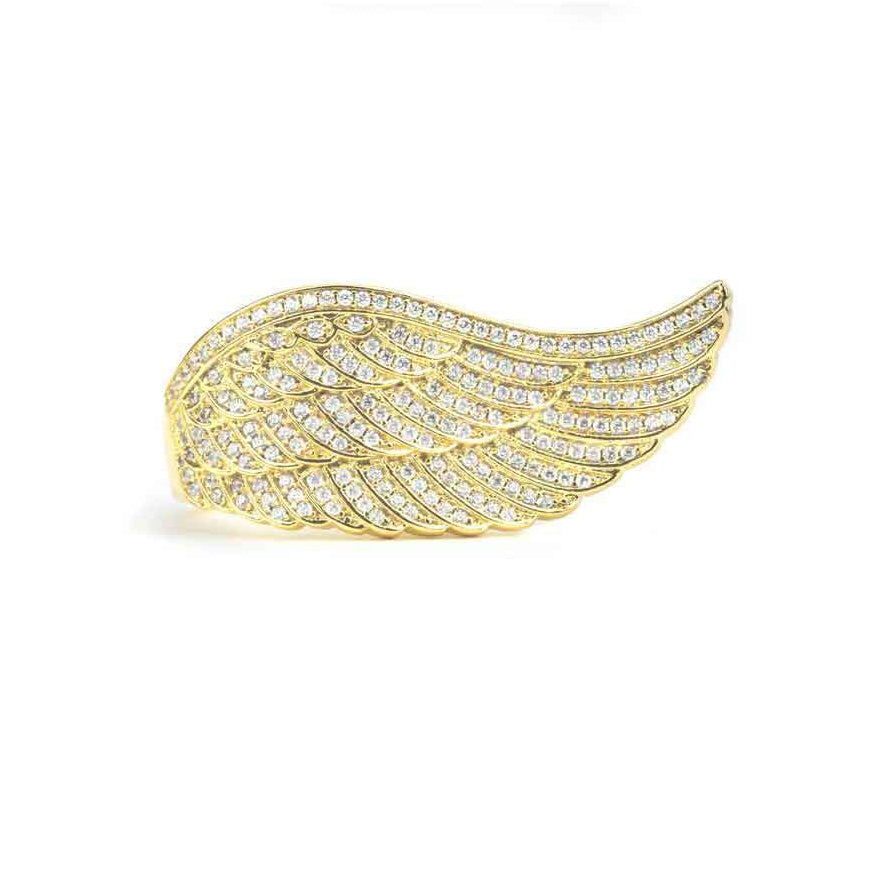 Diamond Angel Wing Ring The Gold Gods front close up view in gold