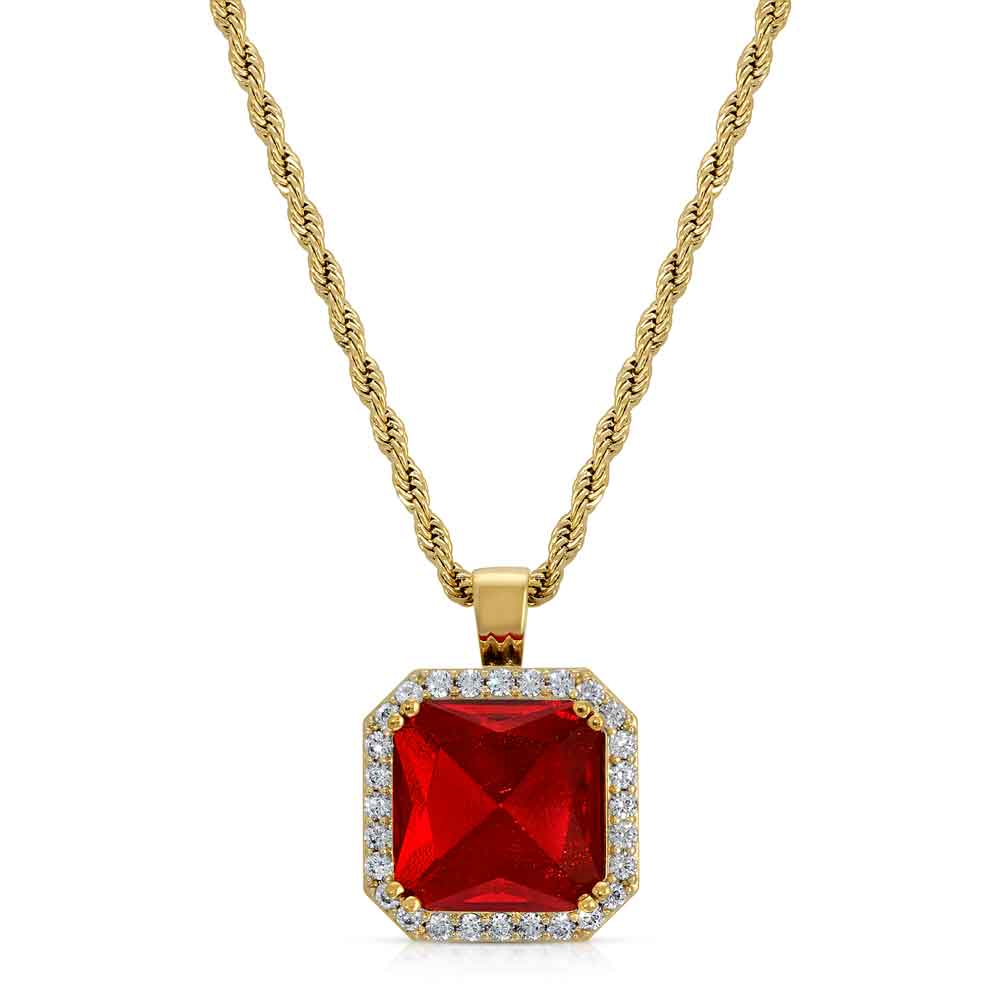 Aura Ruby Necklace Pendant & Gold Chain The Gold Gods front view