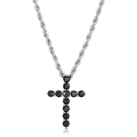 Women's Micro Onyx Cross Necklace Pendant & Rope Chain