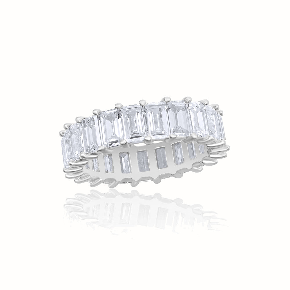 Men's Silver Diamond Baguette Eternity Ring