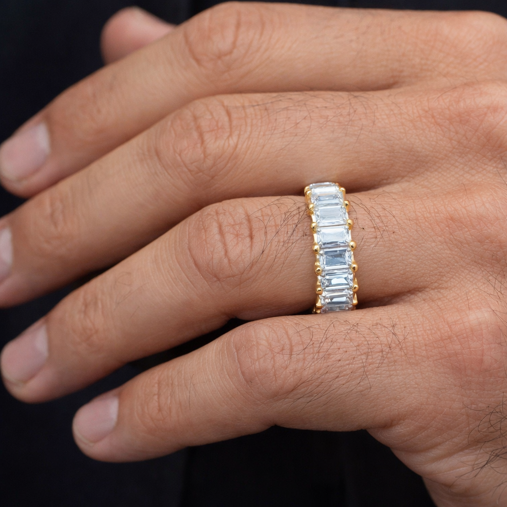 Men's Silver Diamond Baguette Eternity Ring