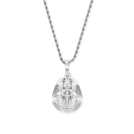 Pharaoh Head V2 Necklace Pendant & Rope Chain The Gold Gods Men's Jewelry White Gold
