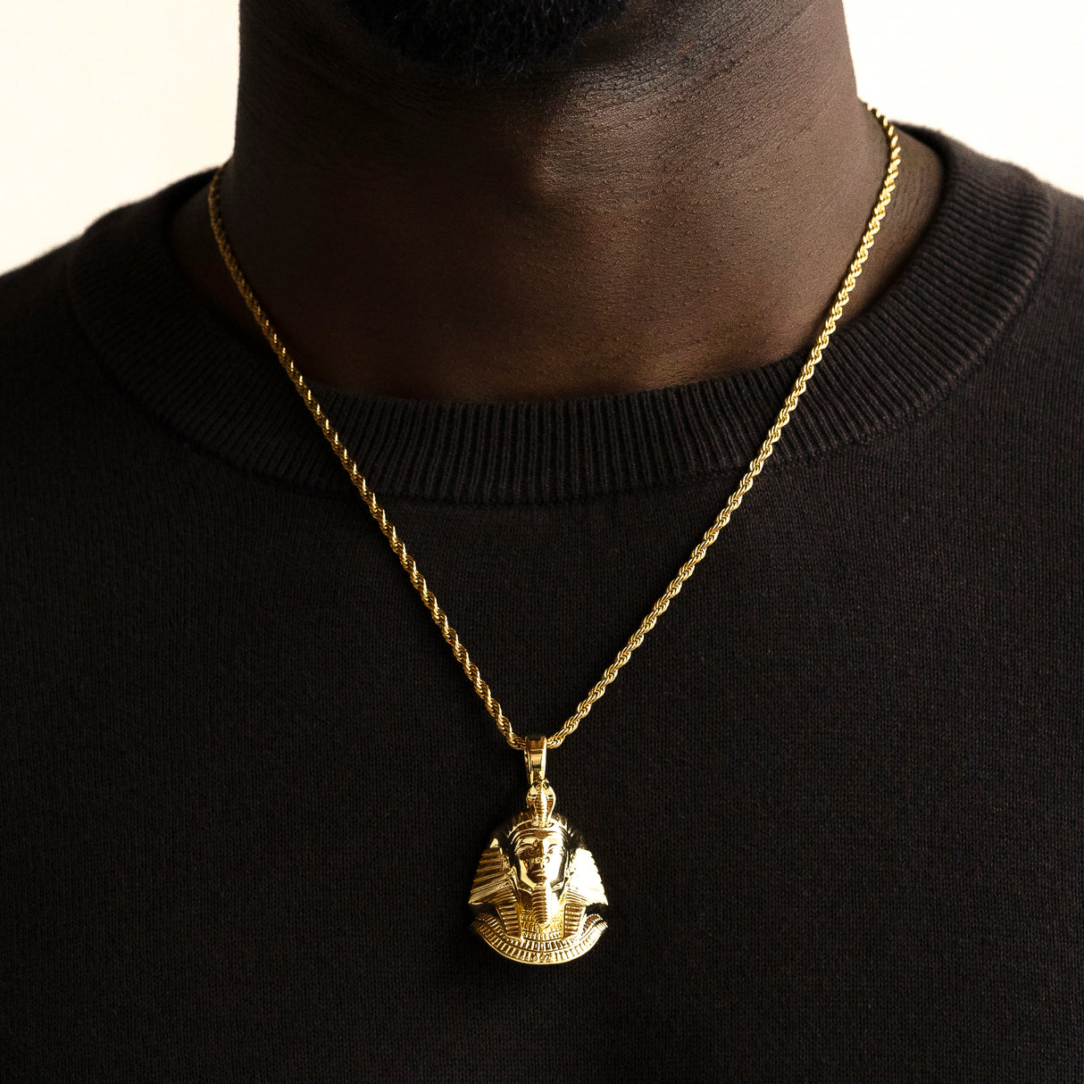 Pharaoh Head V2 Necklace Pendant & Rope Chain The Gold Gods Men's Jewelry