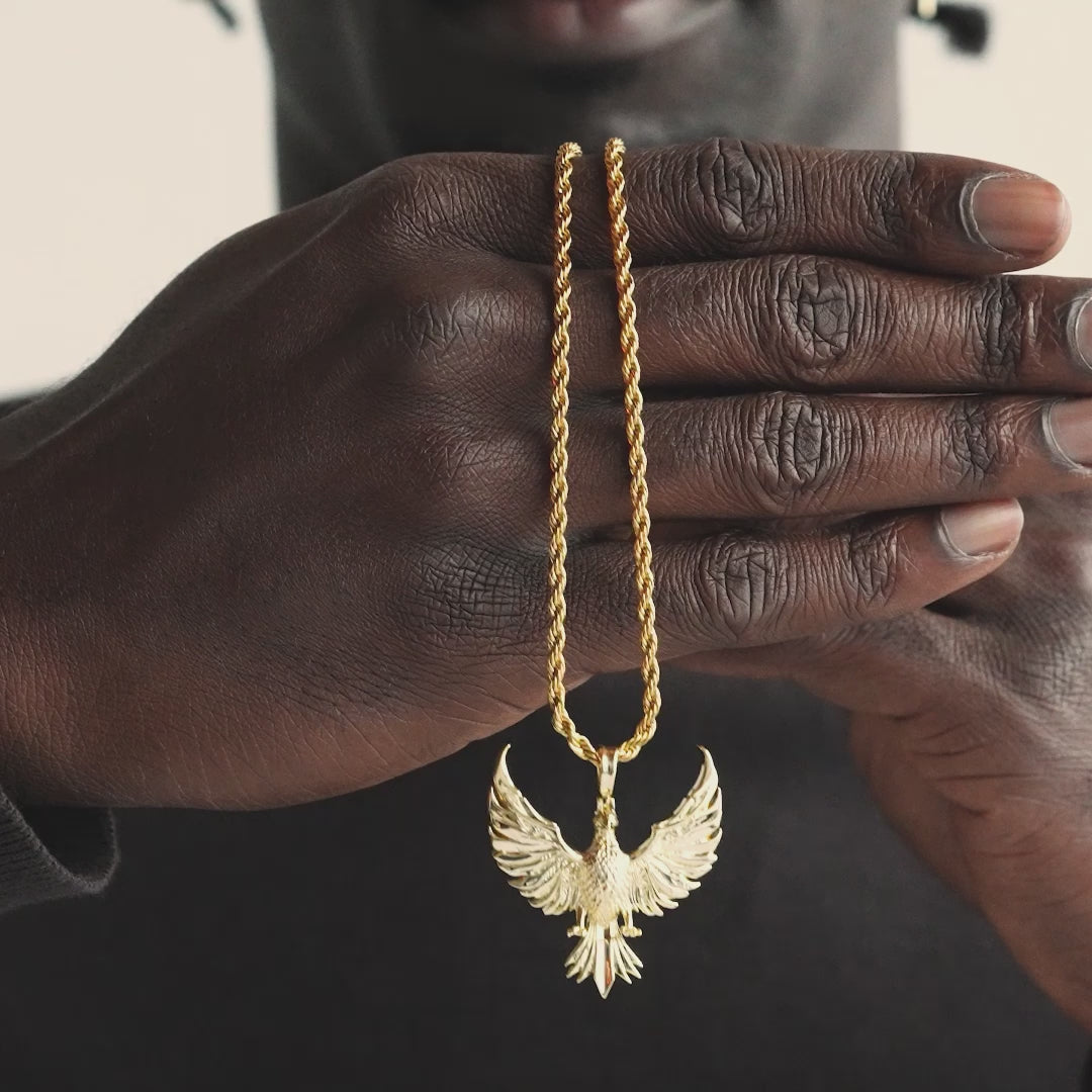 Gold Phoenix Necklace Pendant & Rope Gold Chain video