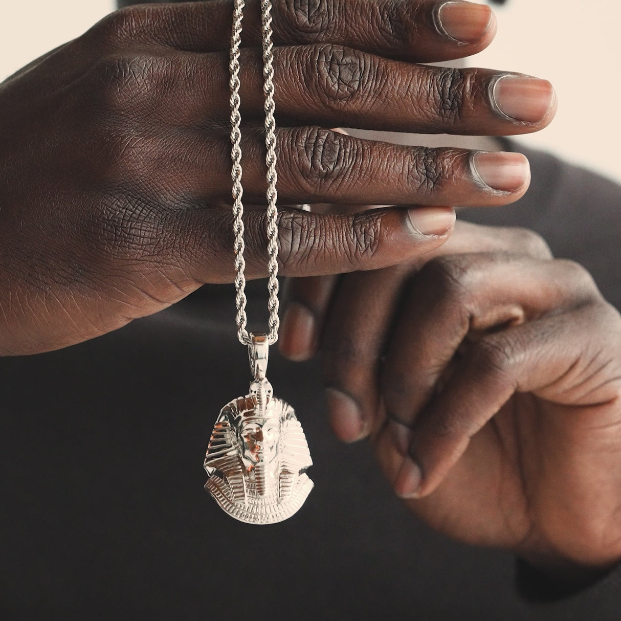 Pharaoh Head V2 Necklace Pendant & Rope Chain The Gold Gods Men's Jewelry Video White Gold