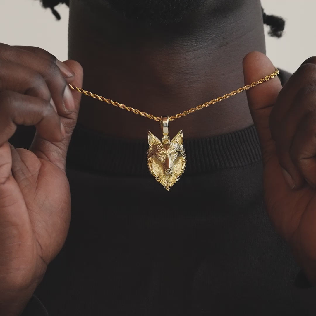 Gold Tribal Wolf Necklace Pendant & Rope Gold Chain Gold Video
