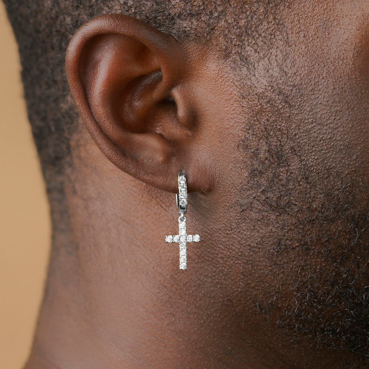 Silver Diamond Hoop & Cross Earrings
