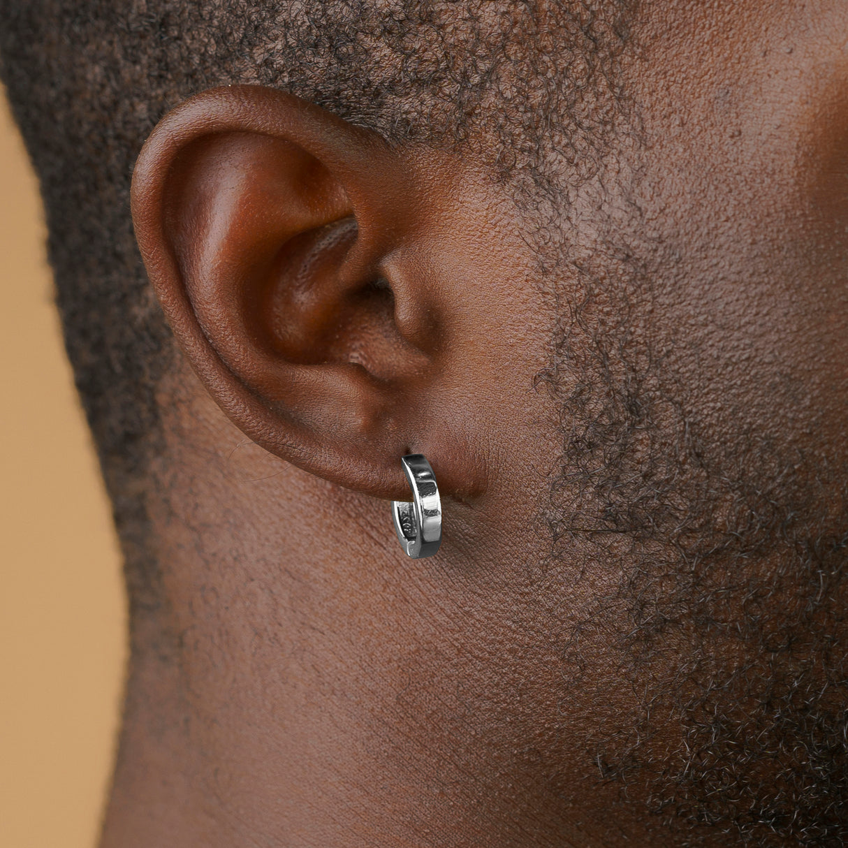 Silver Small Hoop Earrings on model