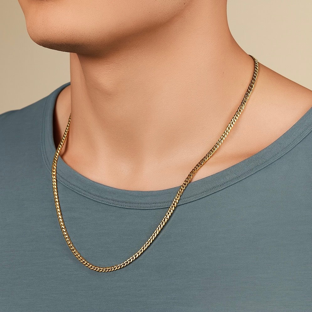 24inch 4mm Silver cuban link chain .925 Sterling Silver mens jewelry the gold gods side view