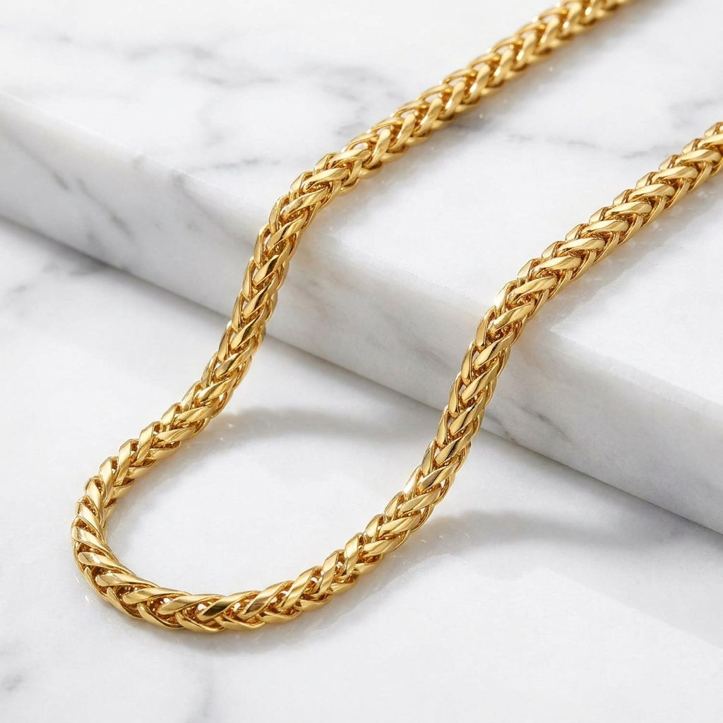 Women's Solid Gold Palm Wheat Franco Chain