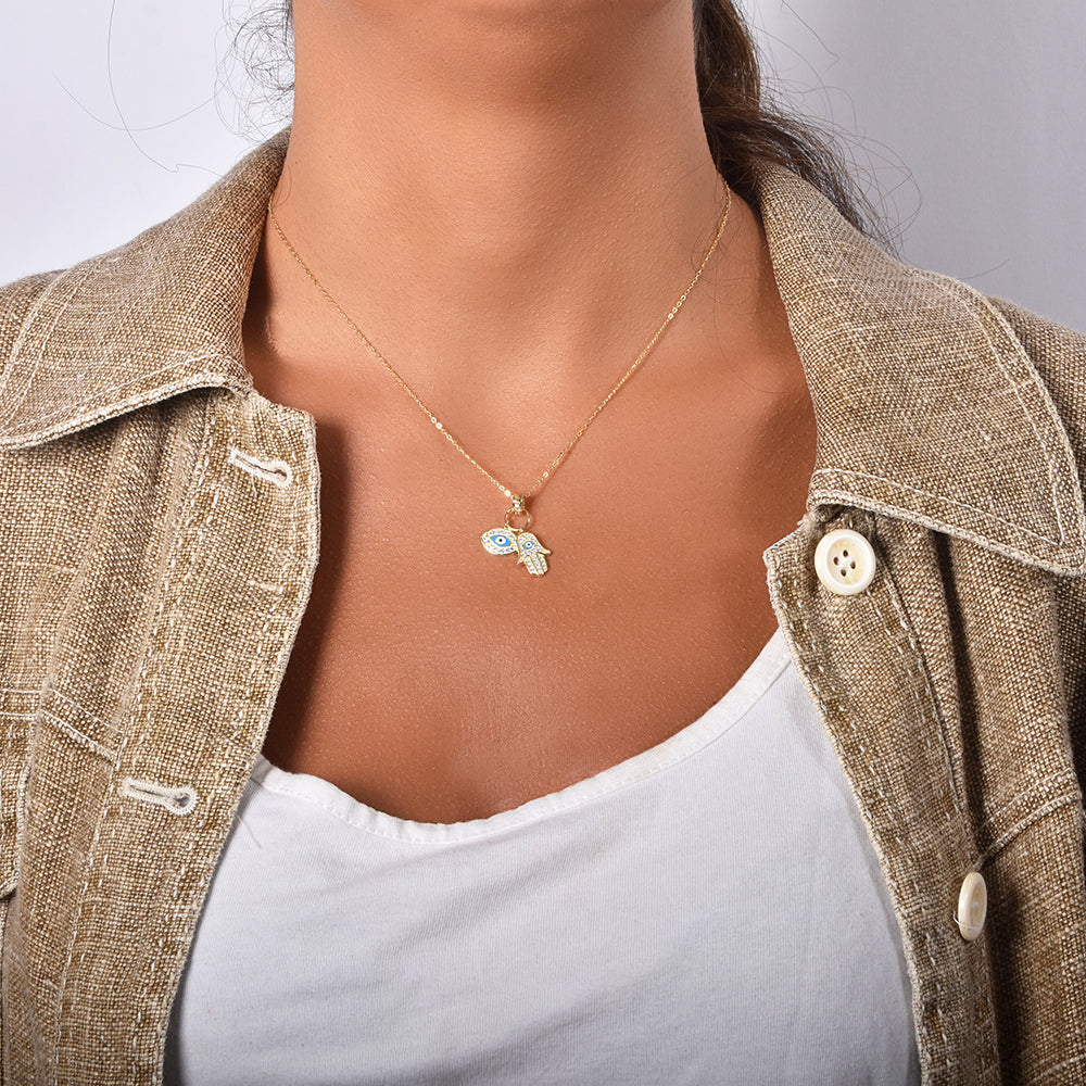 Women's Vermeil Diamond Evil Eye & Hamsa Hand Necklace Pendant The Gold Goddess Women’s Jewelry By The Gold Gods