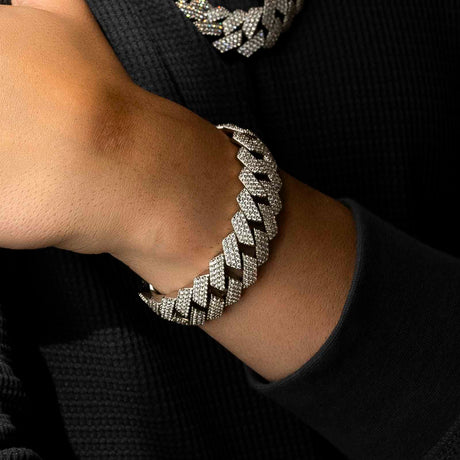 Diamond Cuban Bracelet 3 Row (18 mm) White Gold