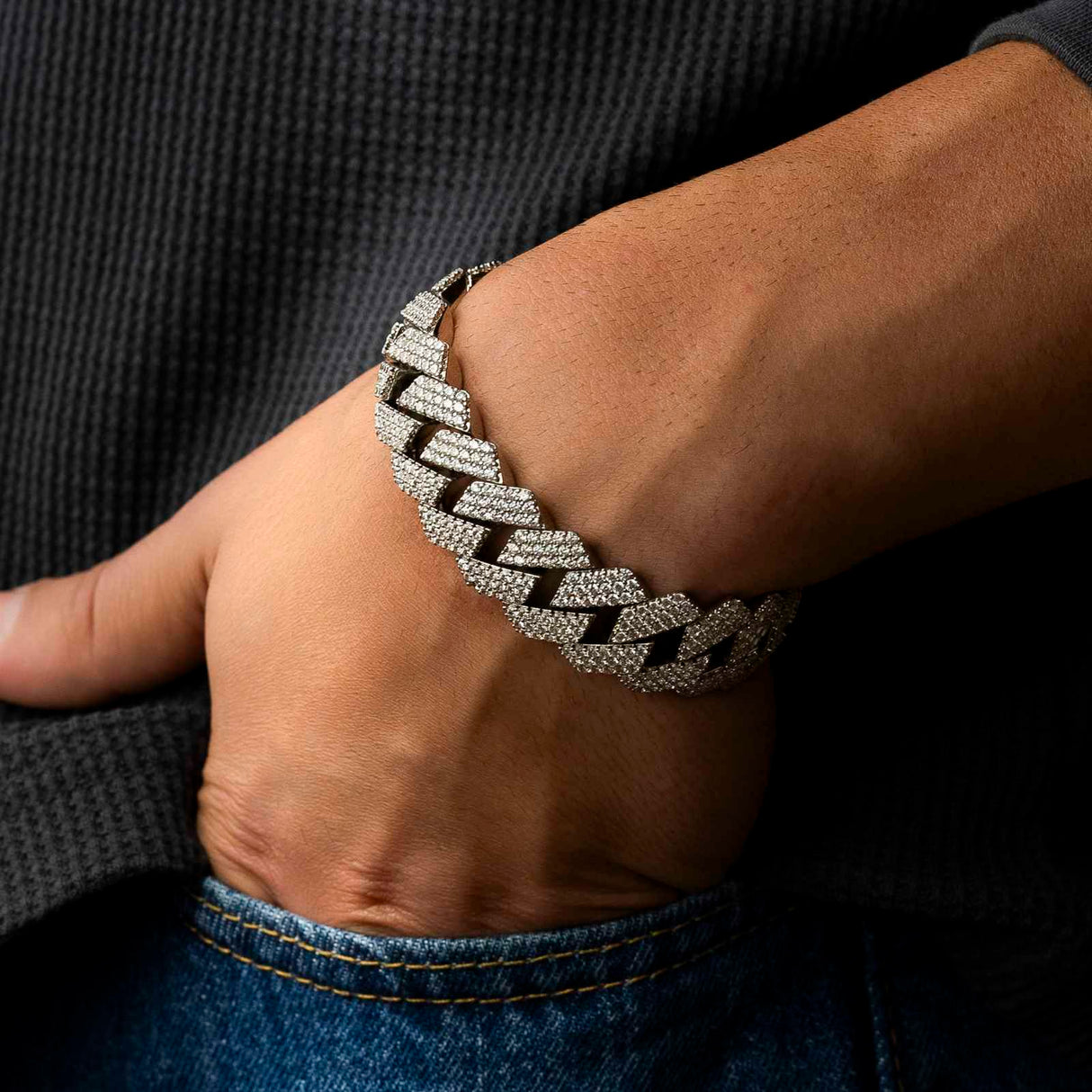 Diamond Cuban Bracelet 3 Row (18 mm) White Gold