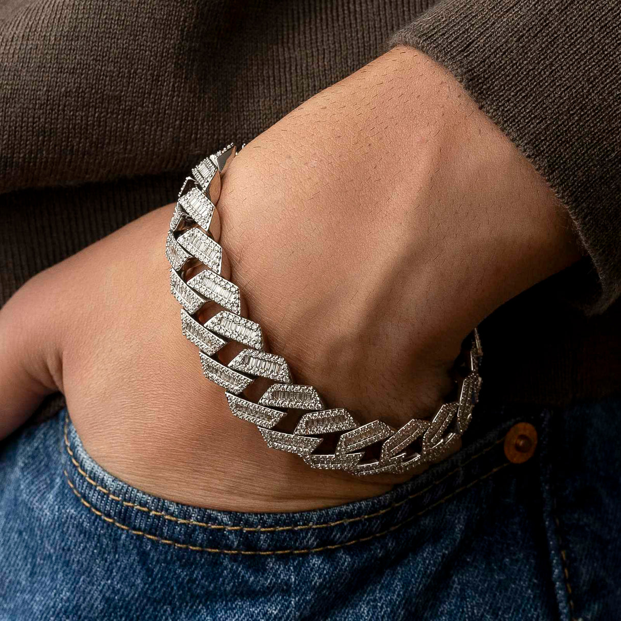Diamond Cuban Straight Edge Baguette Bracelet (18 mm)