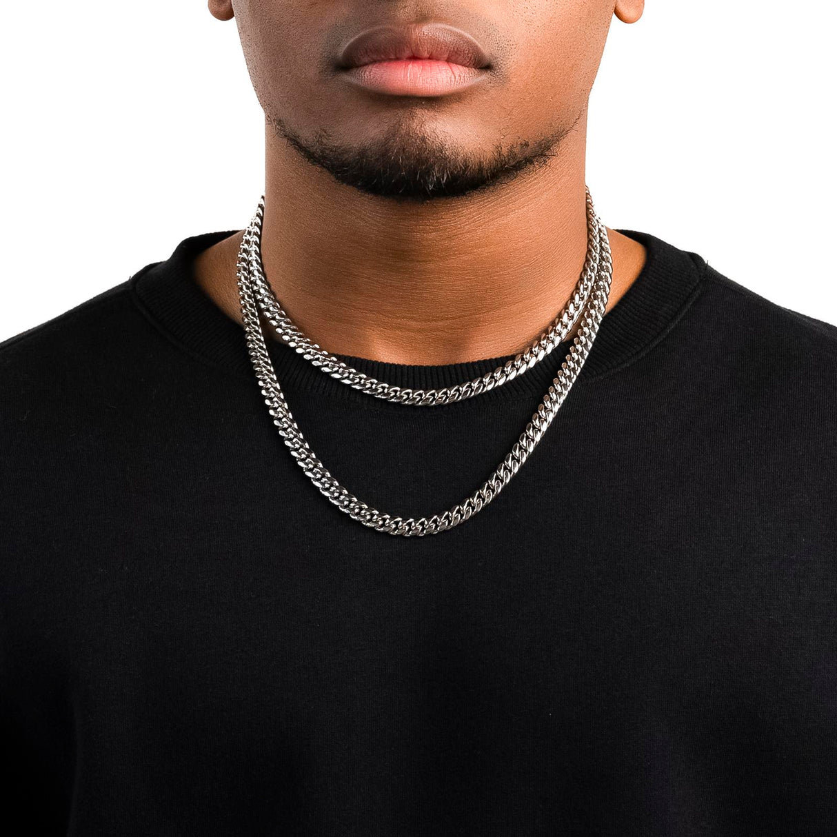 Men's Silver Chain - White Gold 8mm Miami Cuban Link - The Gold Gods - 18 22 inch 1