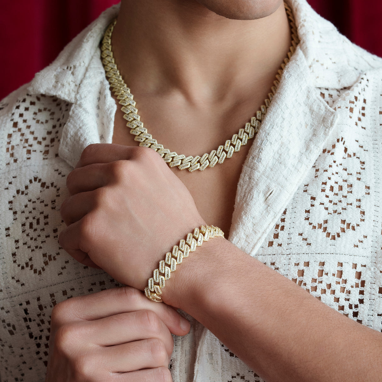 Vermeil Diamond Monaco Chain Bracelet Bundle Set 10mm