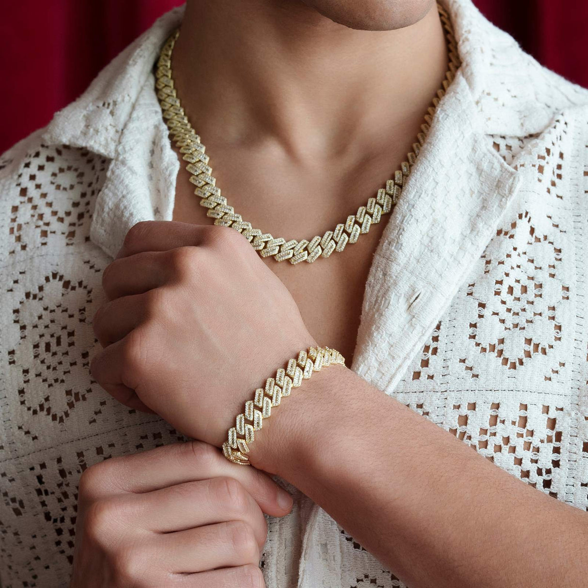 Vermeil Diamond Monaco Chain Bracelet Bundle Set 10mm