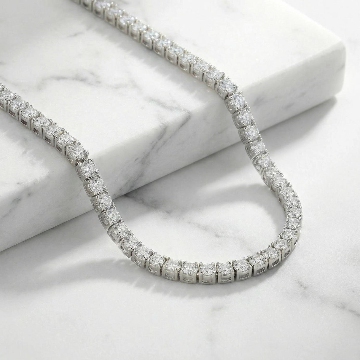 White Gold Silver Tone Diamond CZ Tennis Chain 4MM inch The Gold Gods Mens