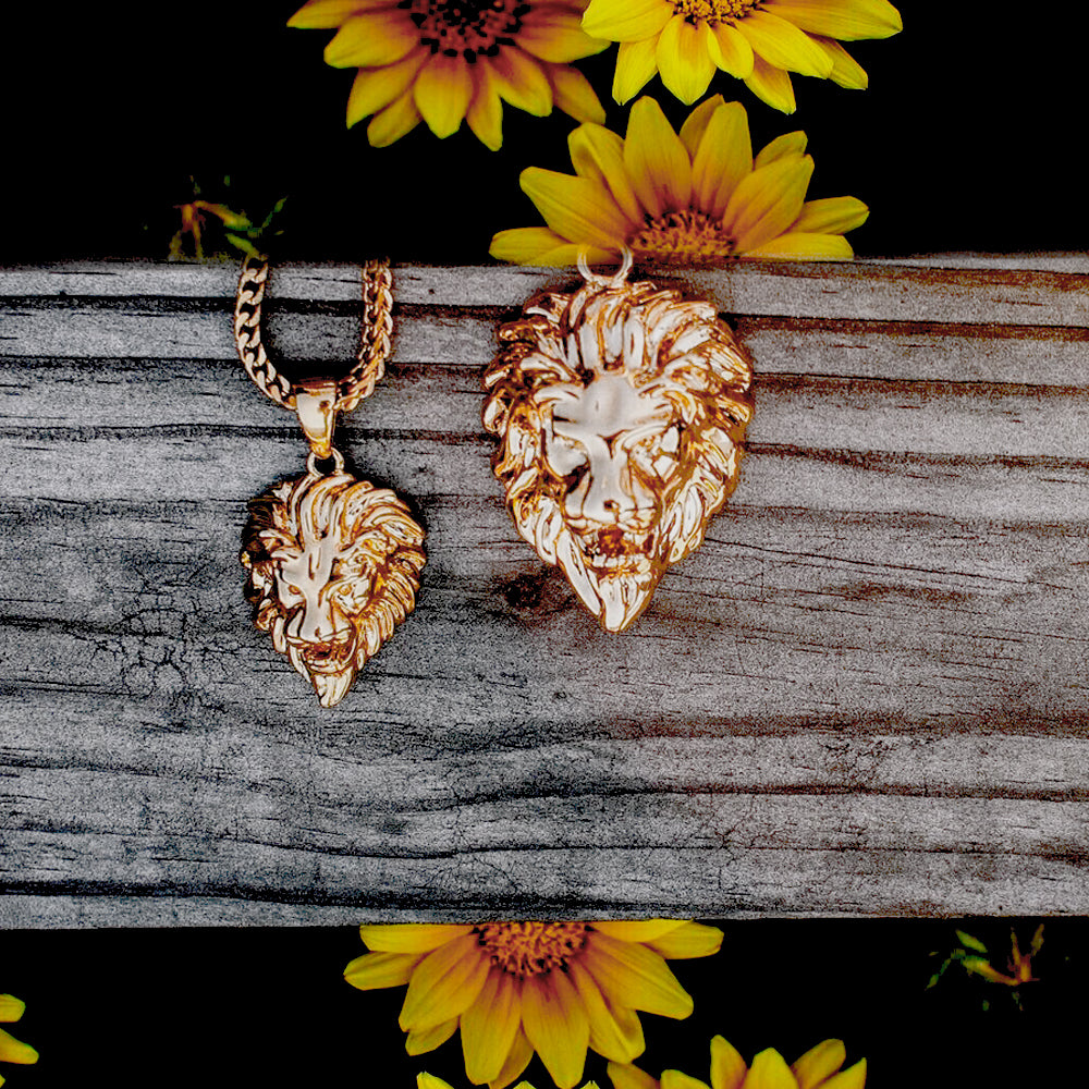 Women's Lion Head Necklace Pendant & Franco Chain
