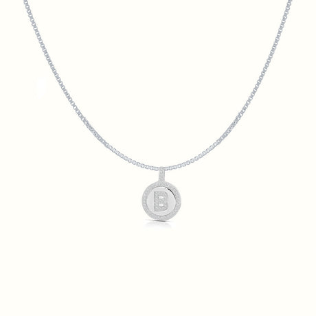 Women's Silver Capital Initial Letter B Coin Micro Diamond Necklace Pendant The Gold Goddess Women’s Jewelry By The Gold Gods
