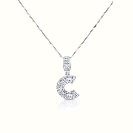 Women's Silver Capital Initial Letter C Micro Diamond Necklace Pendant The Gold Goddess Women’s Jewelry By The Gold Gods