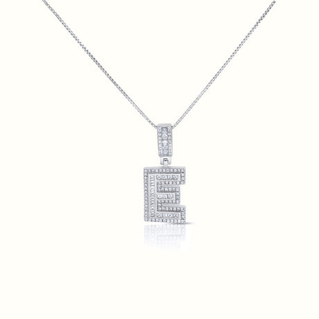 Women's Silver Capital Initial Letter E Micro Diamond Necklace Pendant The Gold Goddess Women’s Jewelry By The Gold Gods