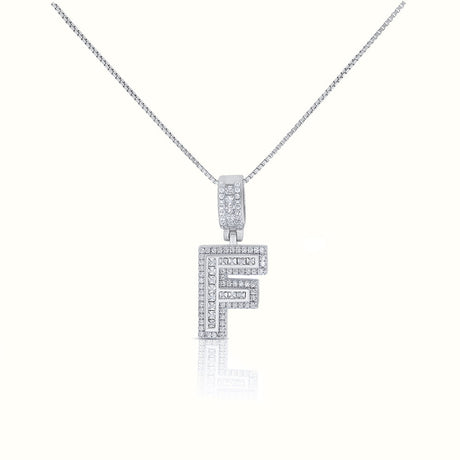 Women's Silver Capital Initial Letter F Micro Diamond Necklace Pendant The Gold Goddess Women’s Jewelry By The Gold Gods