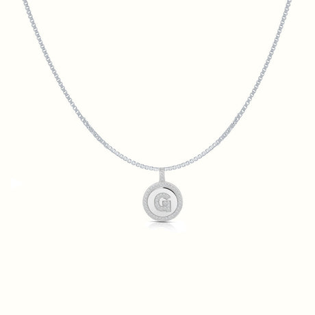 Women's Silver Capital Initial Letter G Coin Micro Diamond Necklace Pendant The Gold Goddess Women’s Jewelry By The Gold Gods